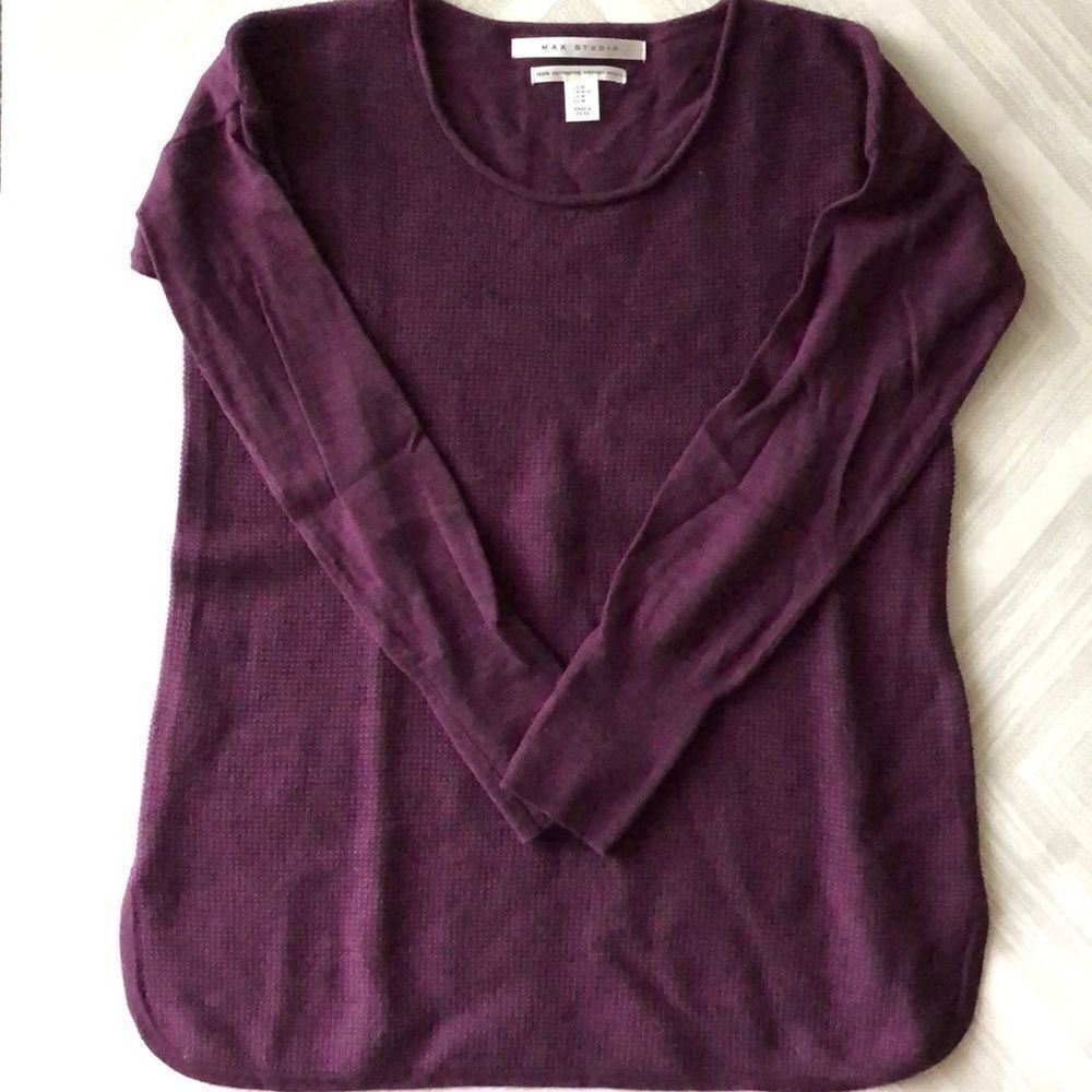 Max Studio Wool Maroon Round Neck Sweater